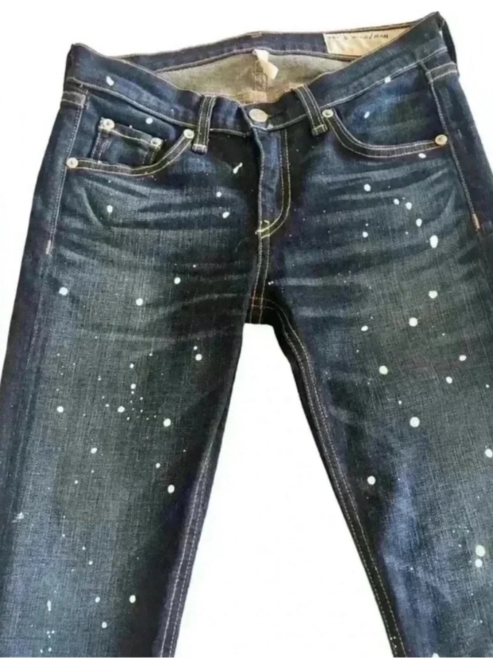 RAG & BONE Blue White Dark Rinse Andfield Splatter Paint Skinny Jeans - Picture 3 of 7